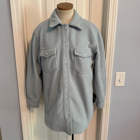 Joie Small Shacket Shirt Jacket ~ Light Blue Fleece Button Down Pockets - Picture 2 of 7